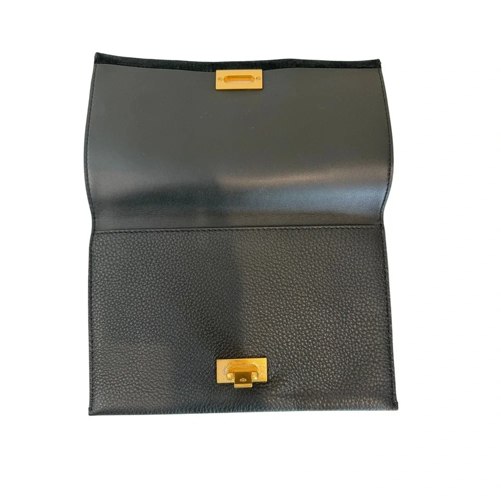 Tory Burch Carmen Suede Leather Clutch In Black, Gold Hardware - Picture 5 of 7